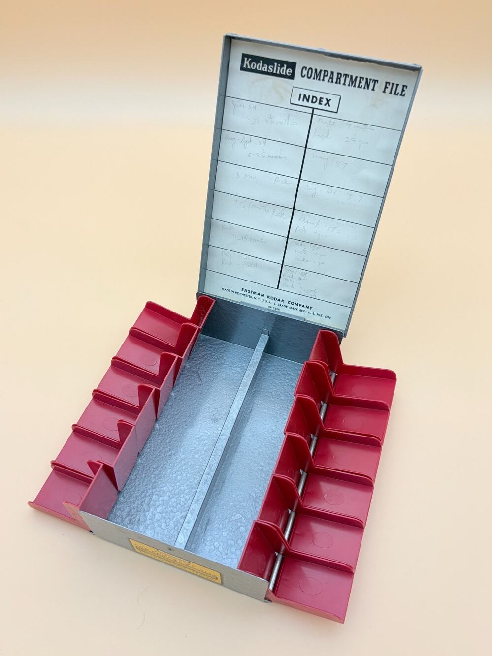 Vintage Kodak Kodaslide 35mm Slide Storage Box Metal 12 Compartment File 1950s